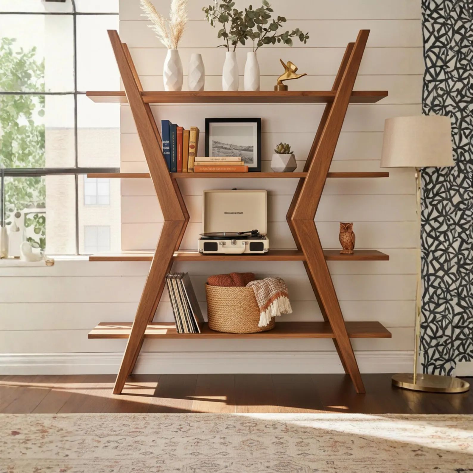 Bhrikuti Z Shaped Wooden Bookshelf